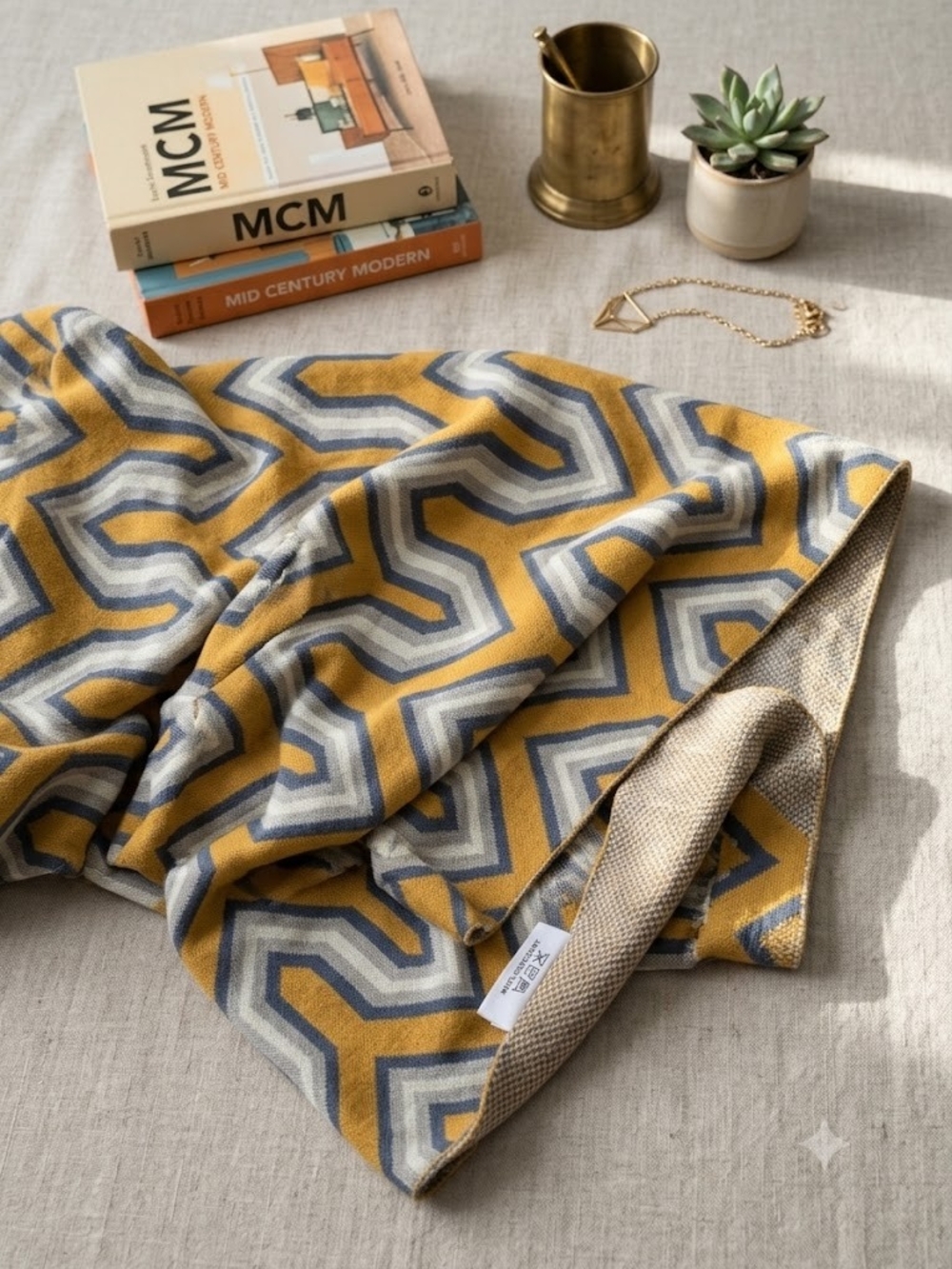 Mid Century Modern Geometric 100% Cotton Knit Throw Blanket Accent Retro Warm